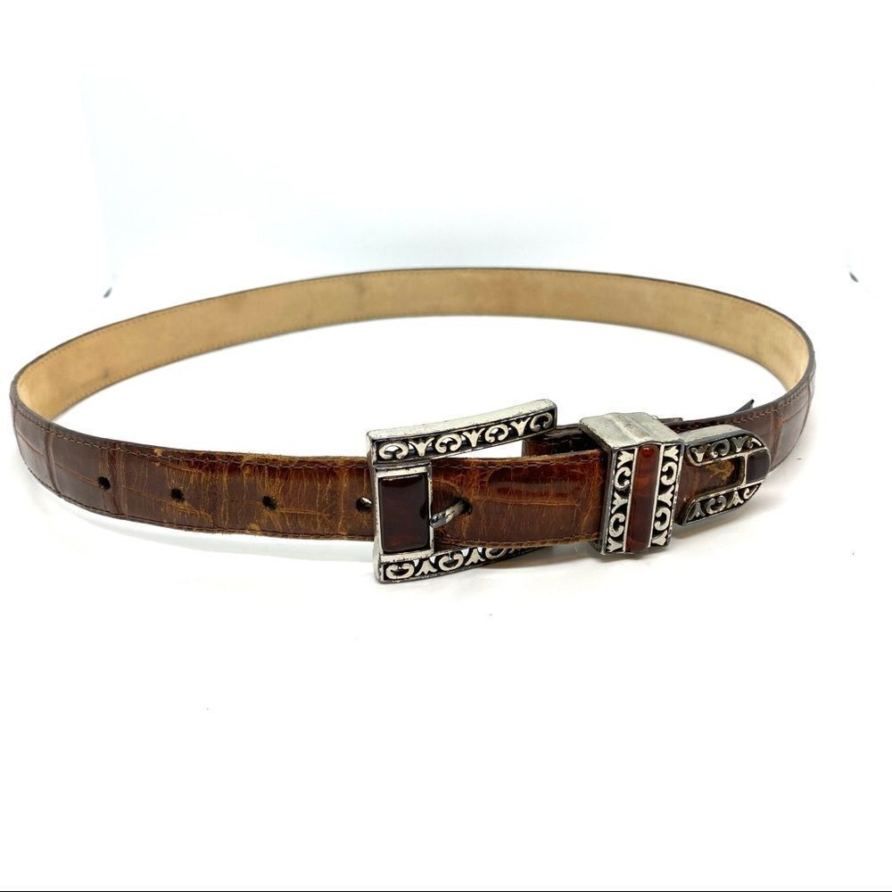 Vintage 1996 Woman’s Brown Brighton Leather & Silvertone Belt Size M Made In USA